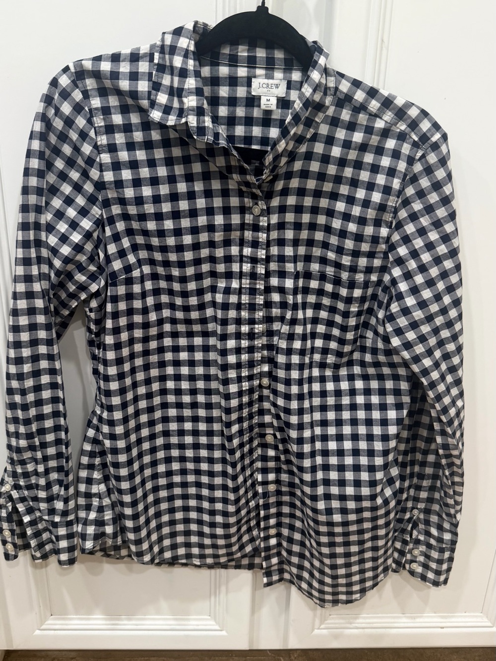 J. Crew Navy and White Gingham Button-Up Shirt